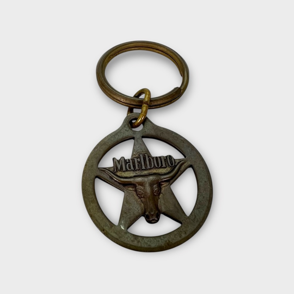 Marlboro Solid Brass Key Chains Star Logo Western Cattle Head Lot Of 2 Heavy - Picture 3 of 5